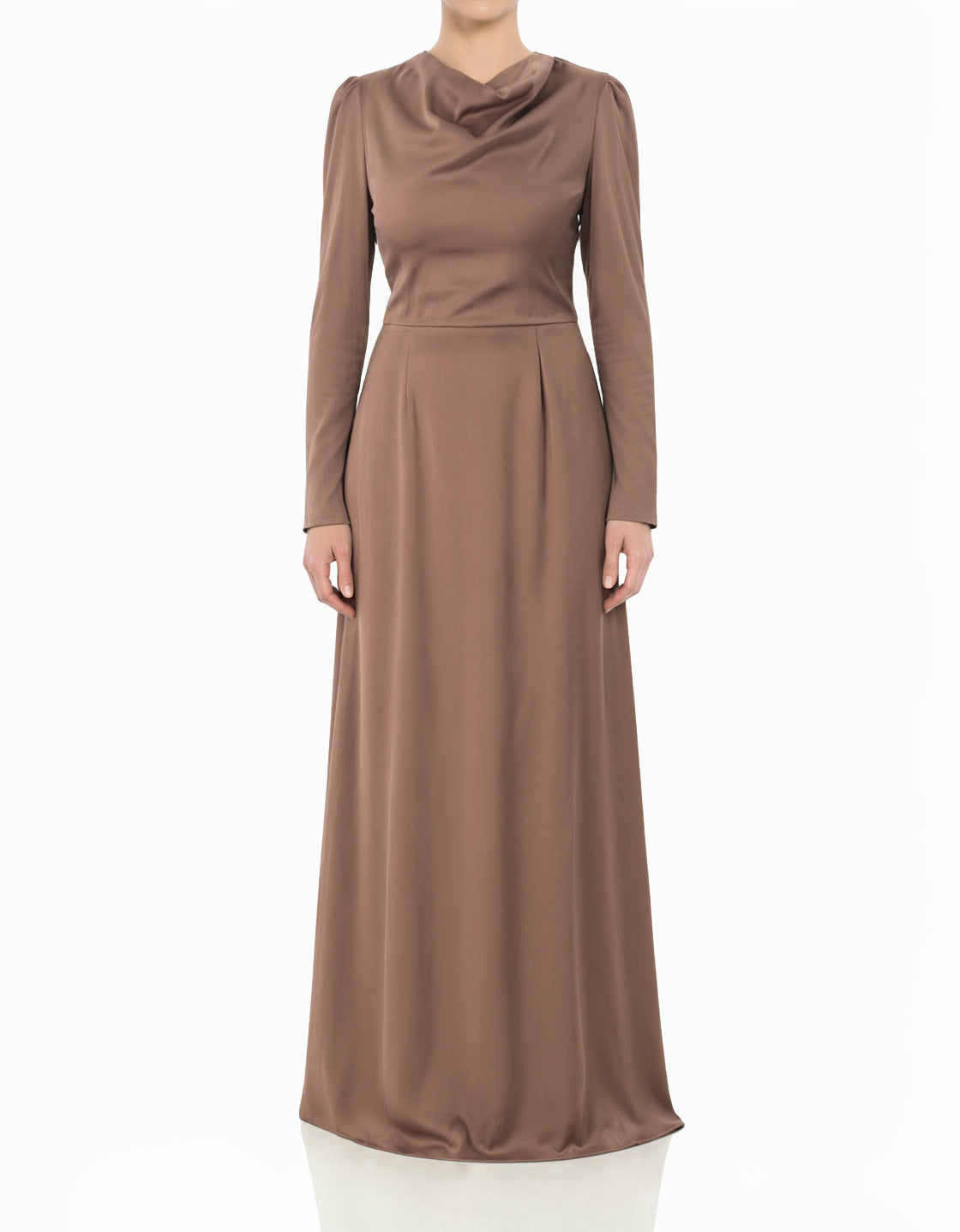 Mocha Majestic Modern Elegance Satin Modest Maxi Dress