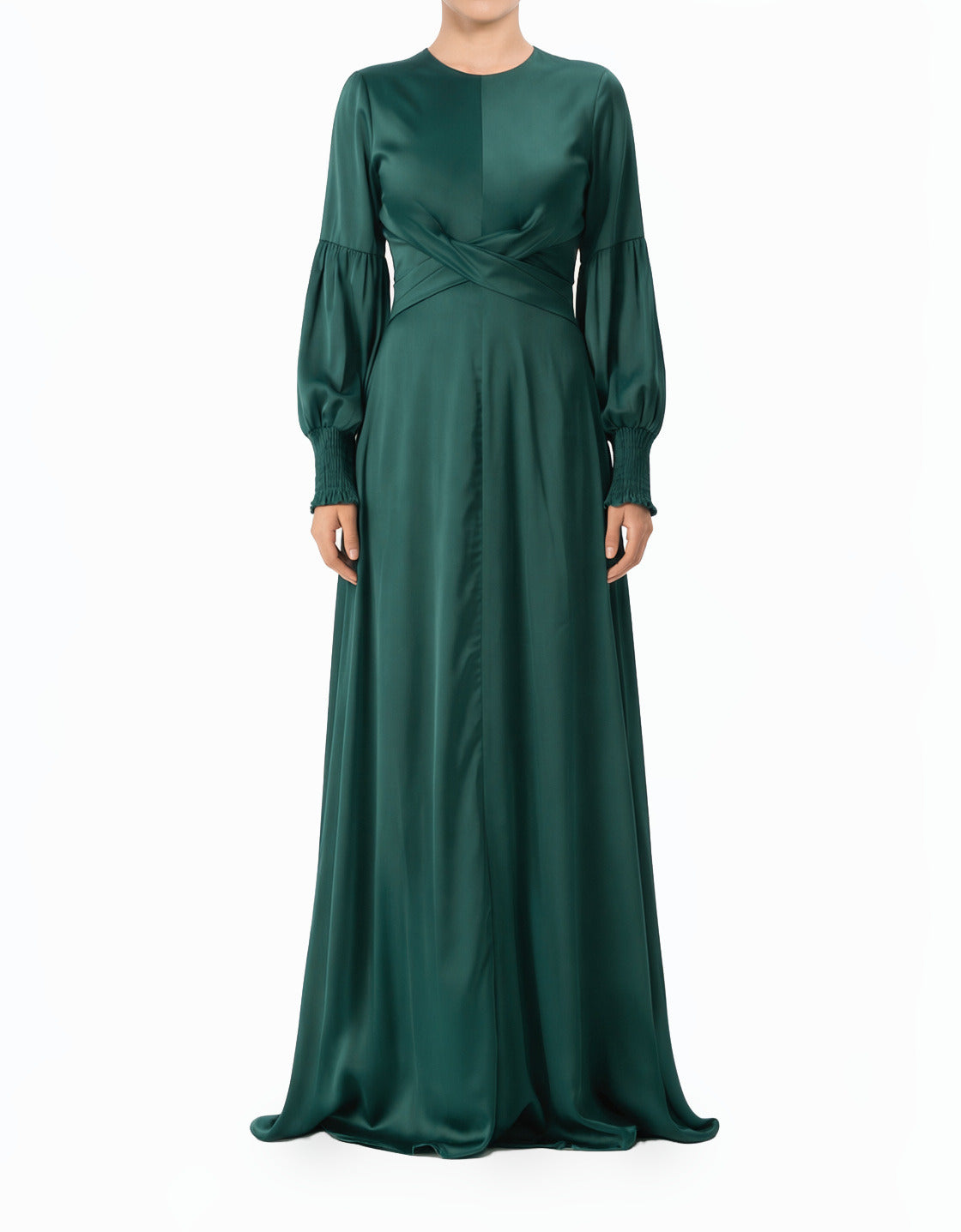Green Marigold jasmine satin modest maxi dress