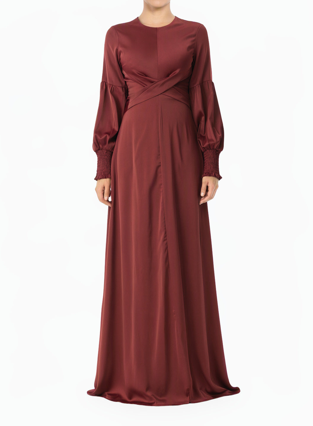 Maroon Marigold jasmine satin modest maxi dress