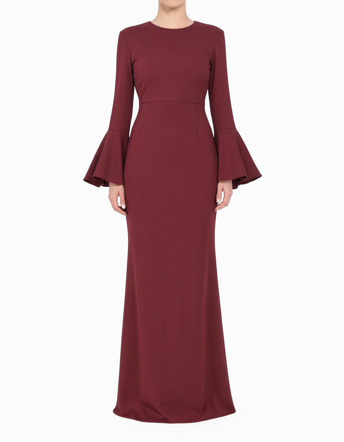 Maroon Modest Bell Sleeve Pencil Dress