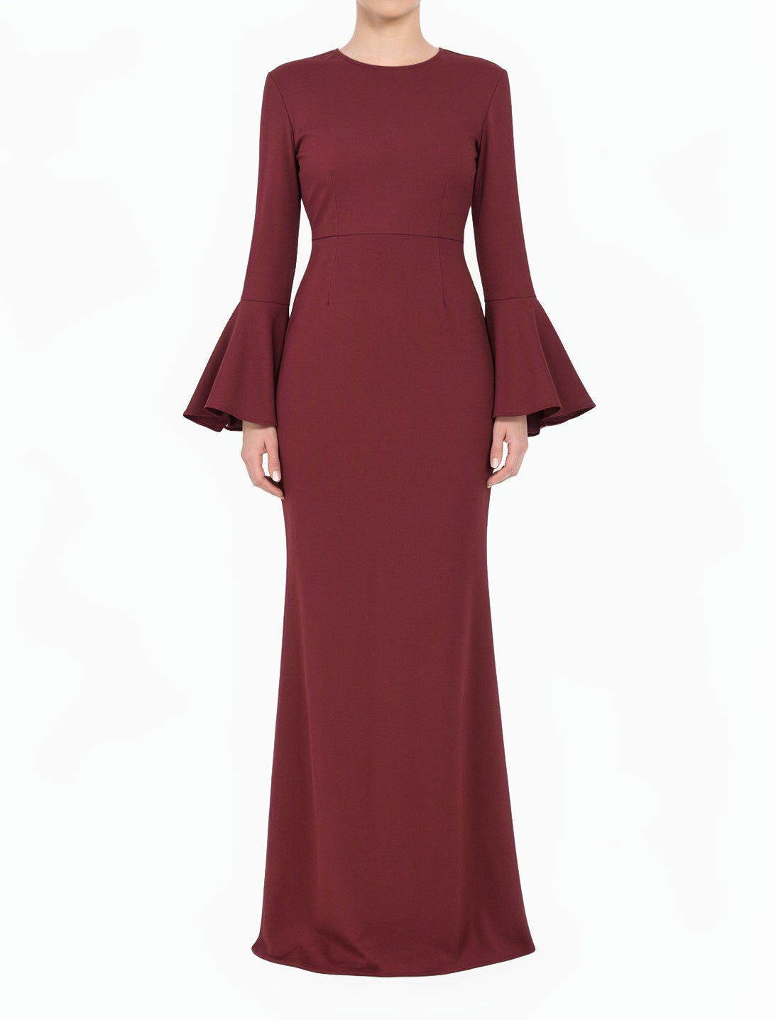 Maroon Modest Bell Sleeve Pencil Dress