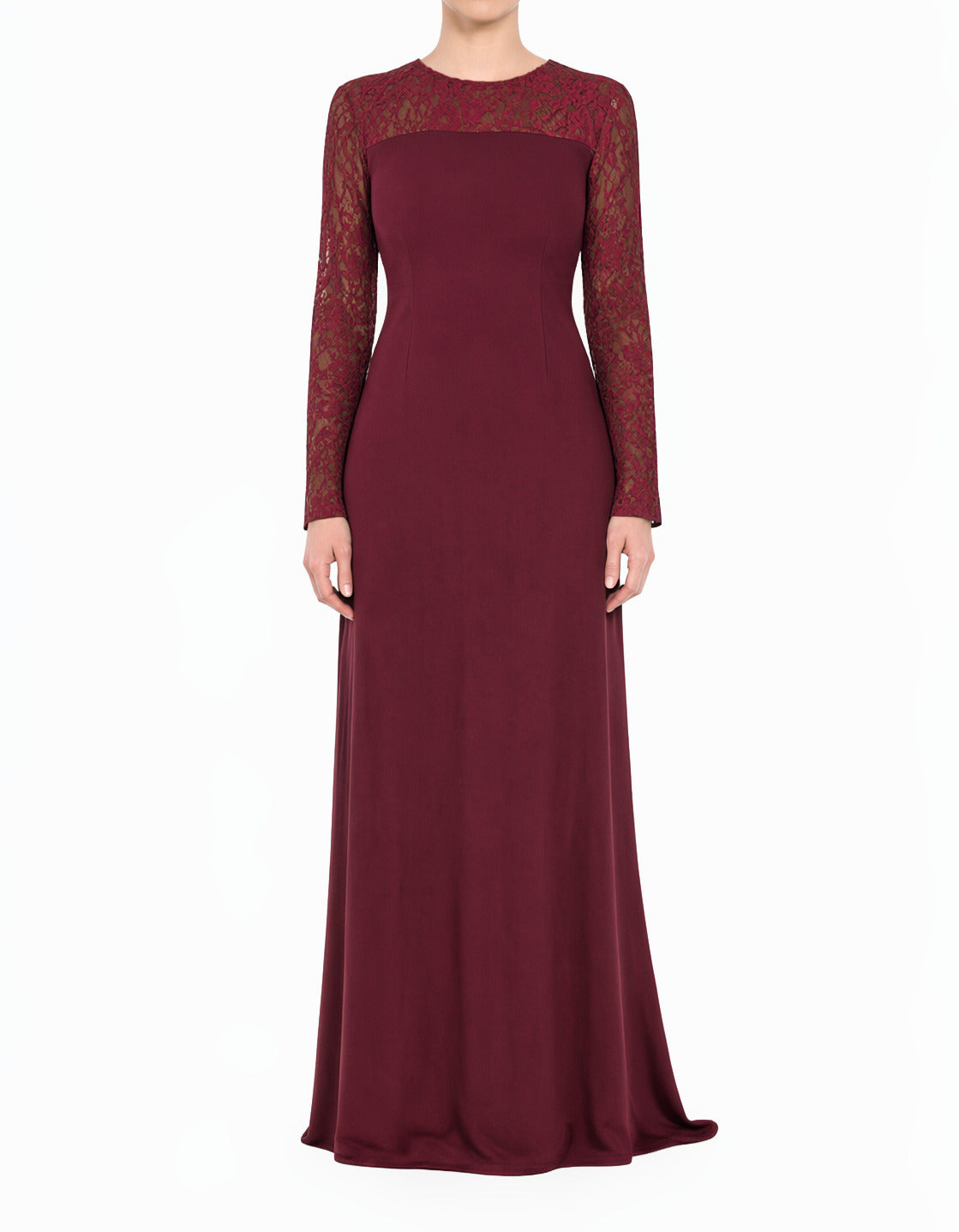 Maroon Shoulder Detail Lace Modest Maxi Dress