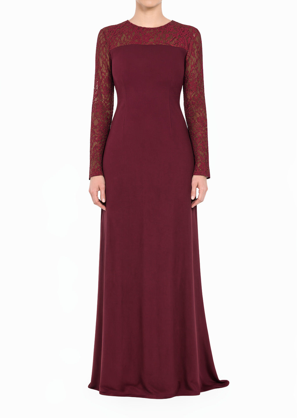 Maroon Shoulder Detail Lace Modest Maxi Dress