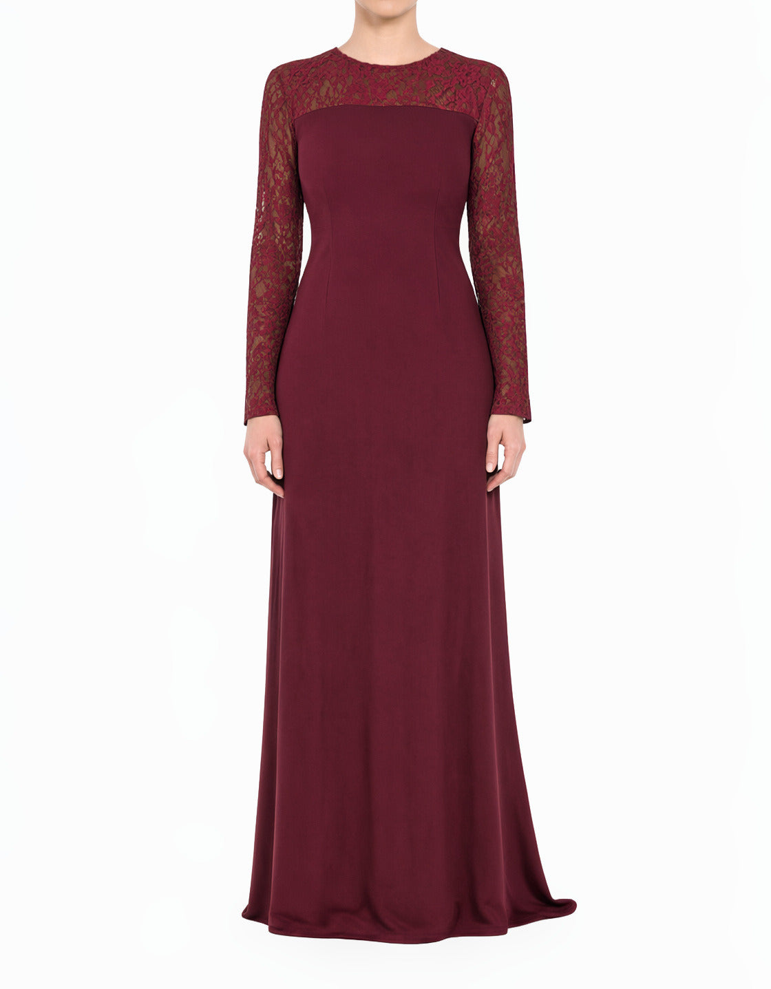 Maroon Shoulder Detail Lace Modest Maxi Dress