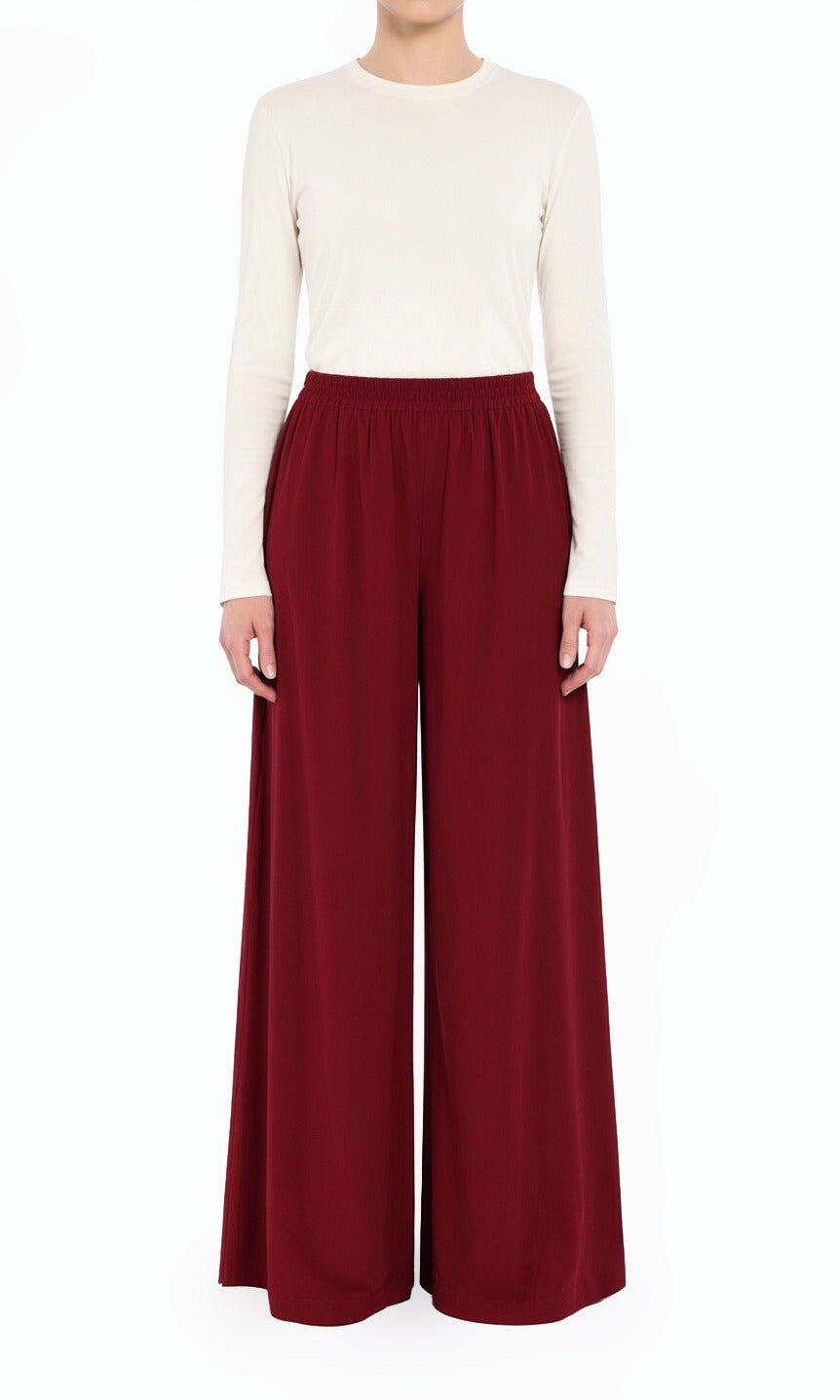 Maroon Wide-Leg Pants
