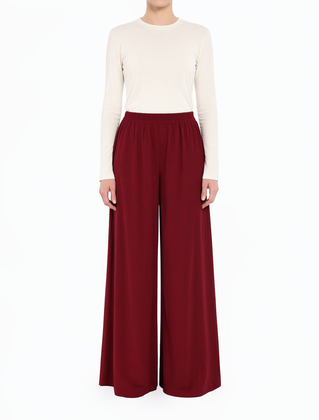 Maroon Wide-Leg Pants