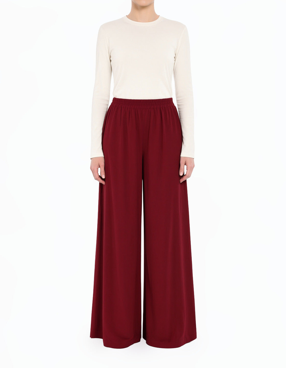 Maroon Wide-Leg Pants