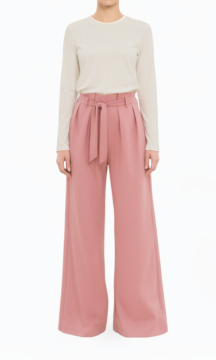 Mauve high waist pleats modest trousers