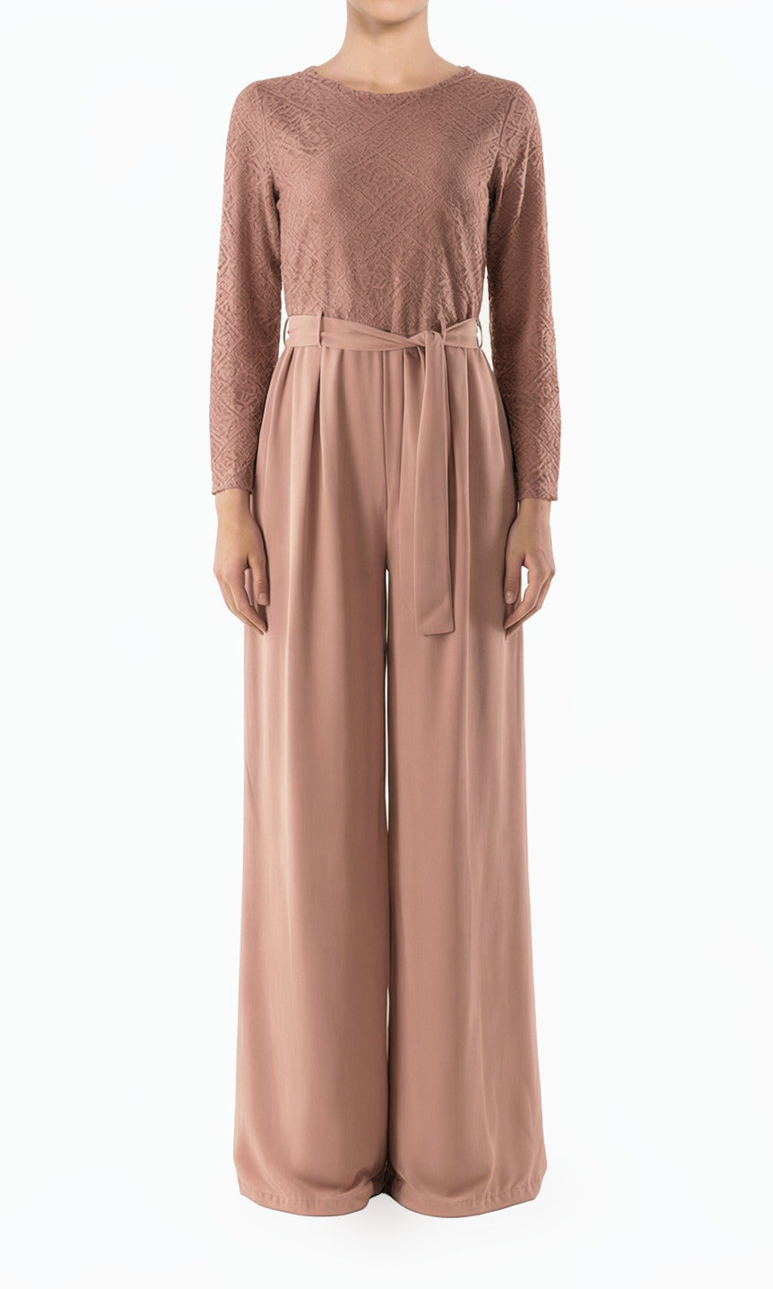 Mauve SHOW STOPPER lace detail jumpsuit