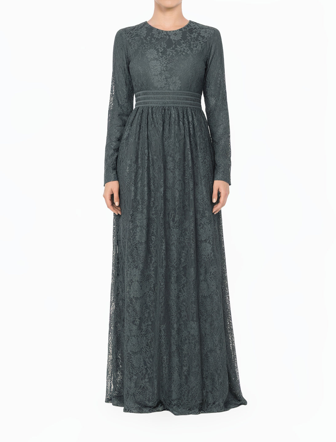 Gray Wanderlust Lace Modest Maxi Dress