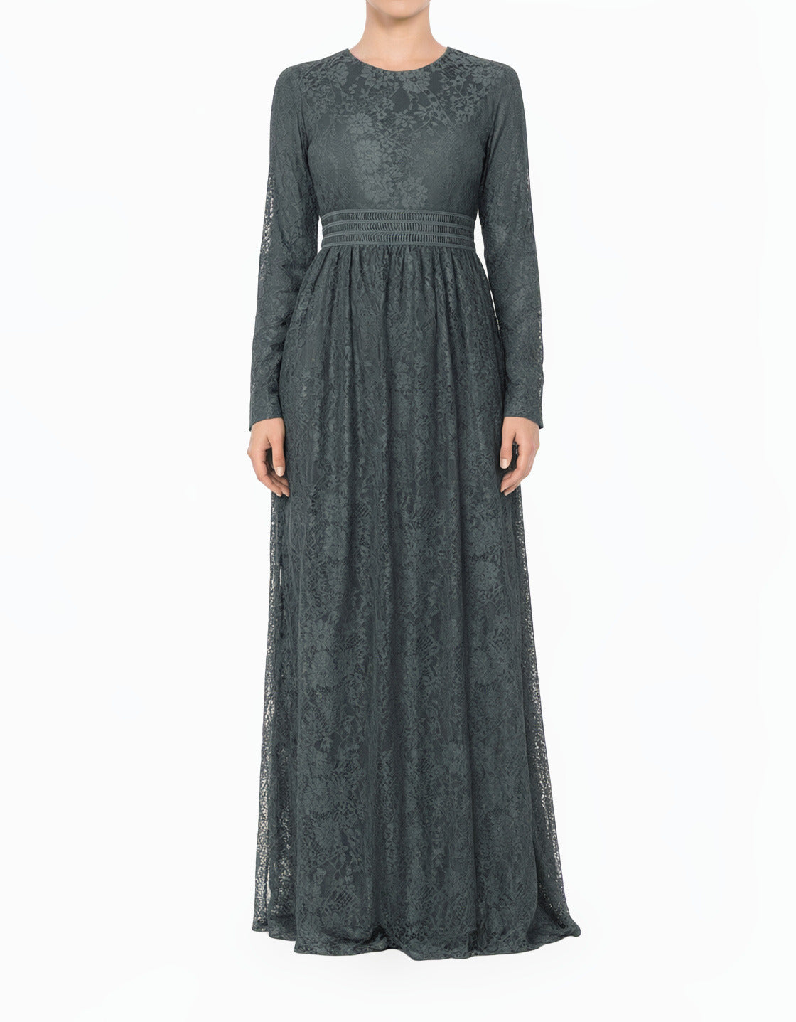 Gray Wanderlust Lace Modest Maxi Dress