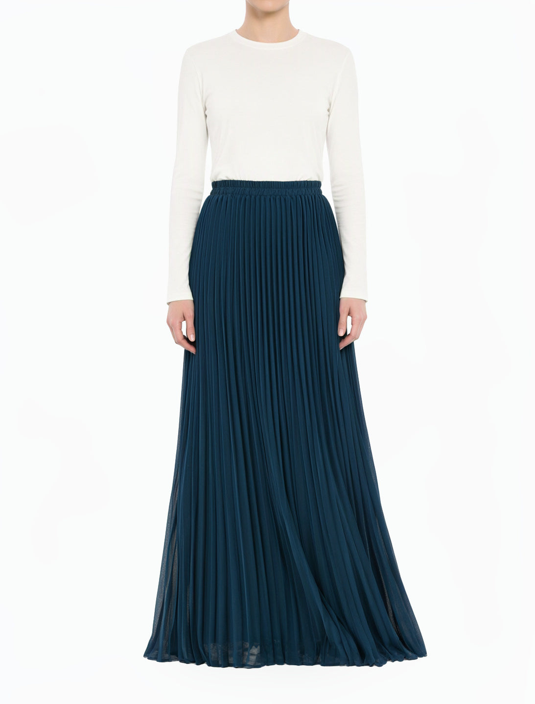 Teal Pleated Modest Maxi Skirt