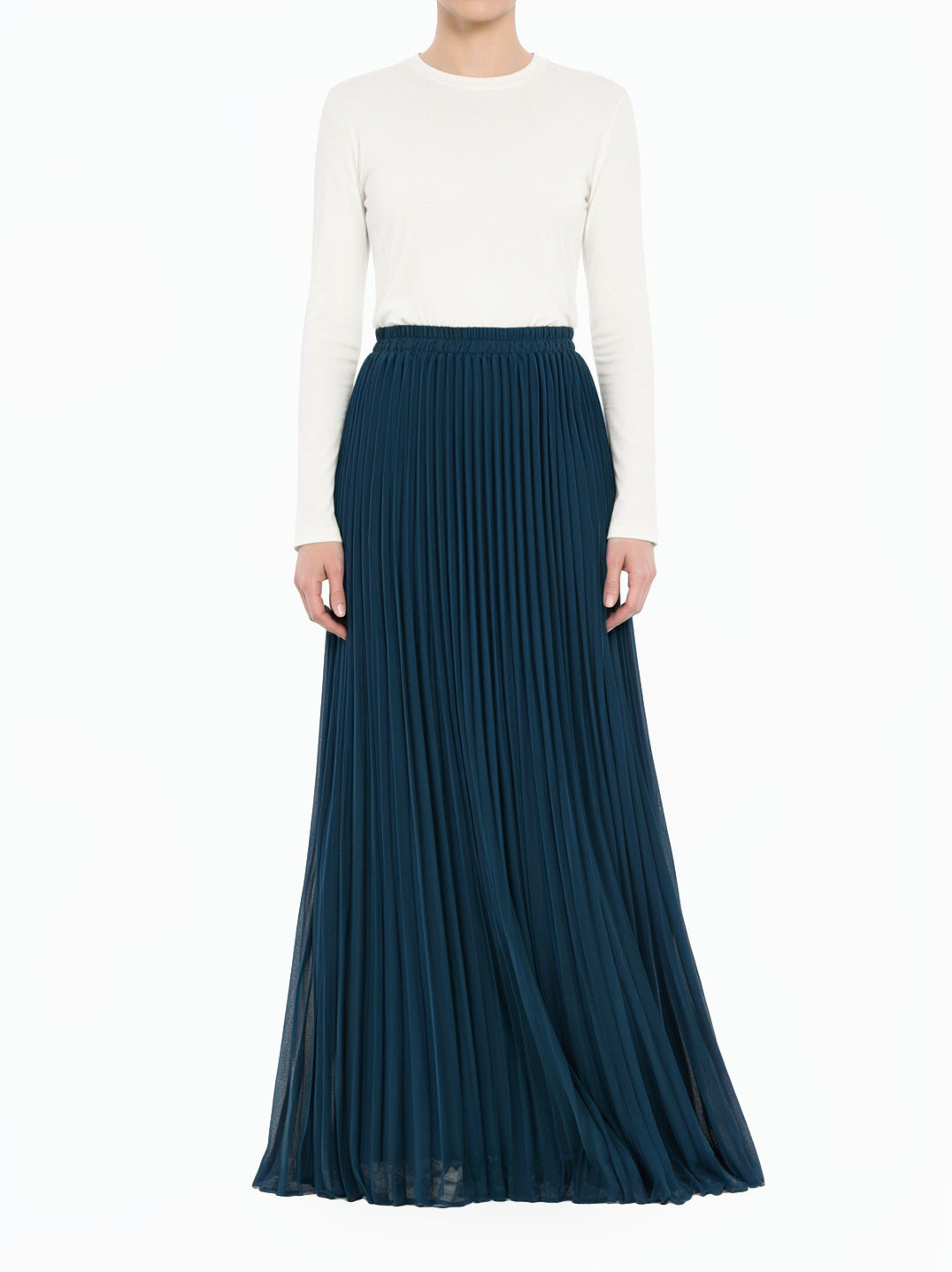 Teal Pleated Modest Maxi Skirt