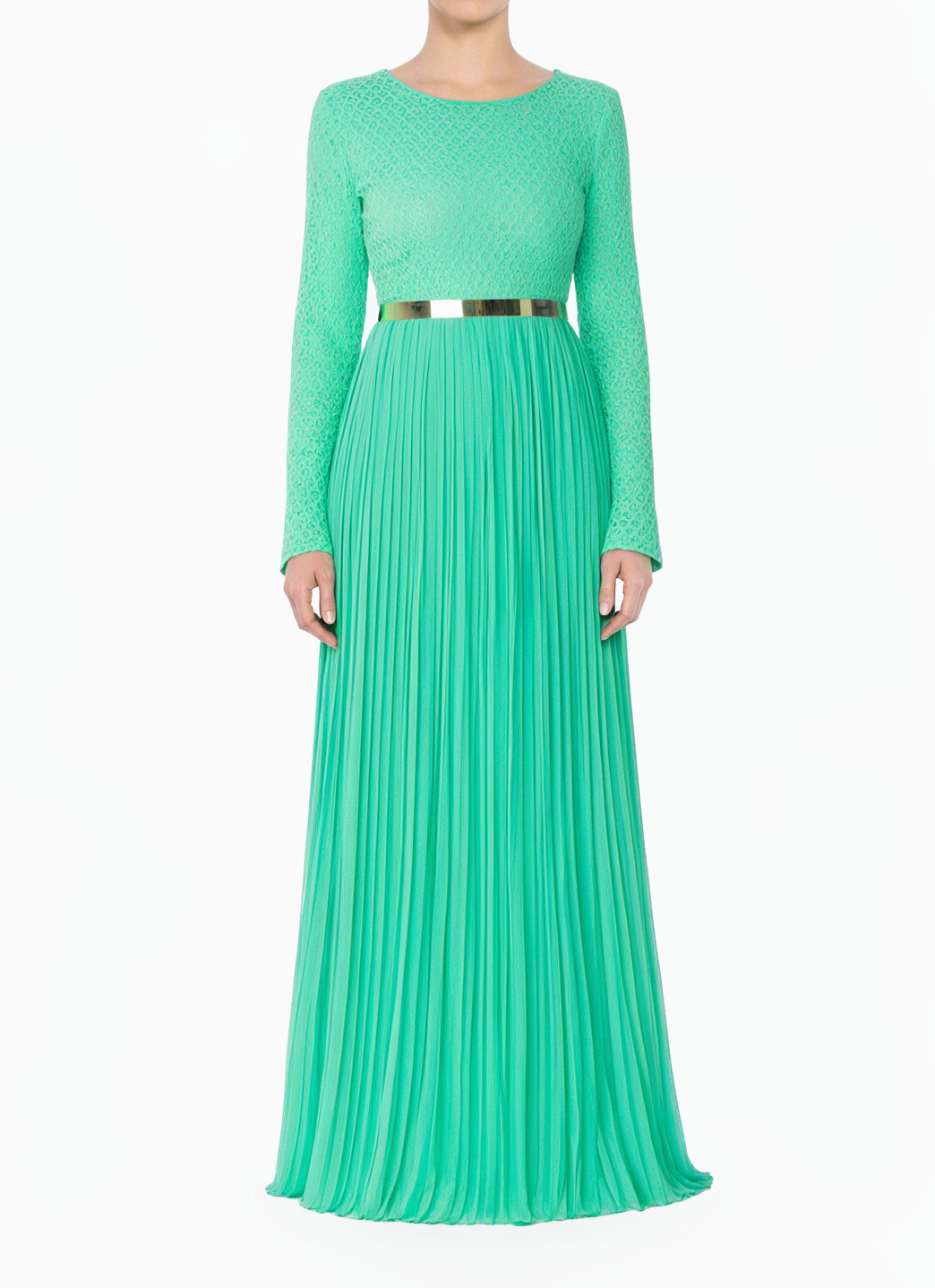 Mint Golden Pleated Modest Maxi Dress