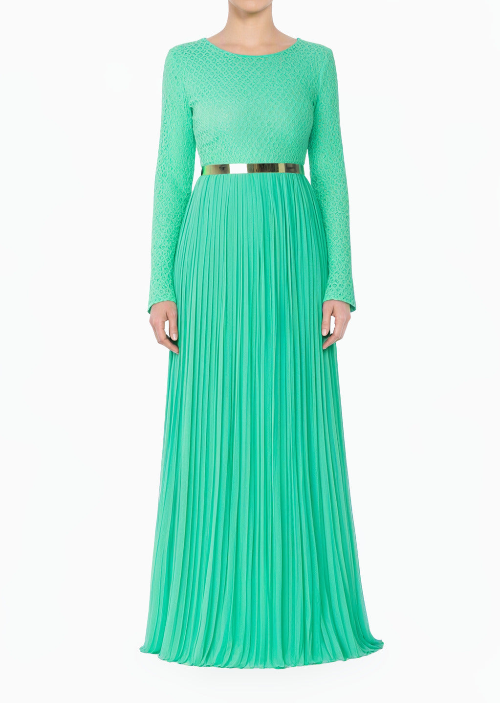 Mint Golden Pleated Modest Maxi Dress