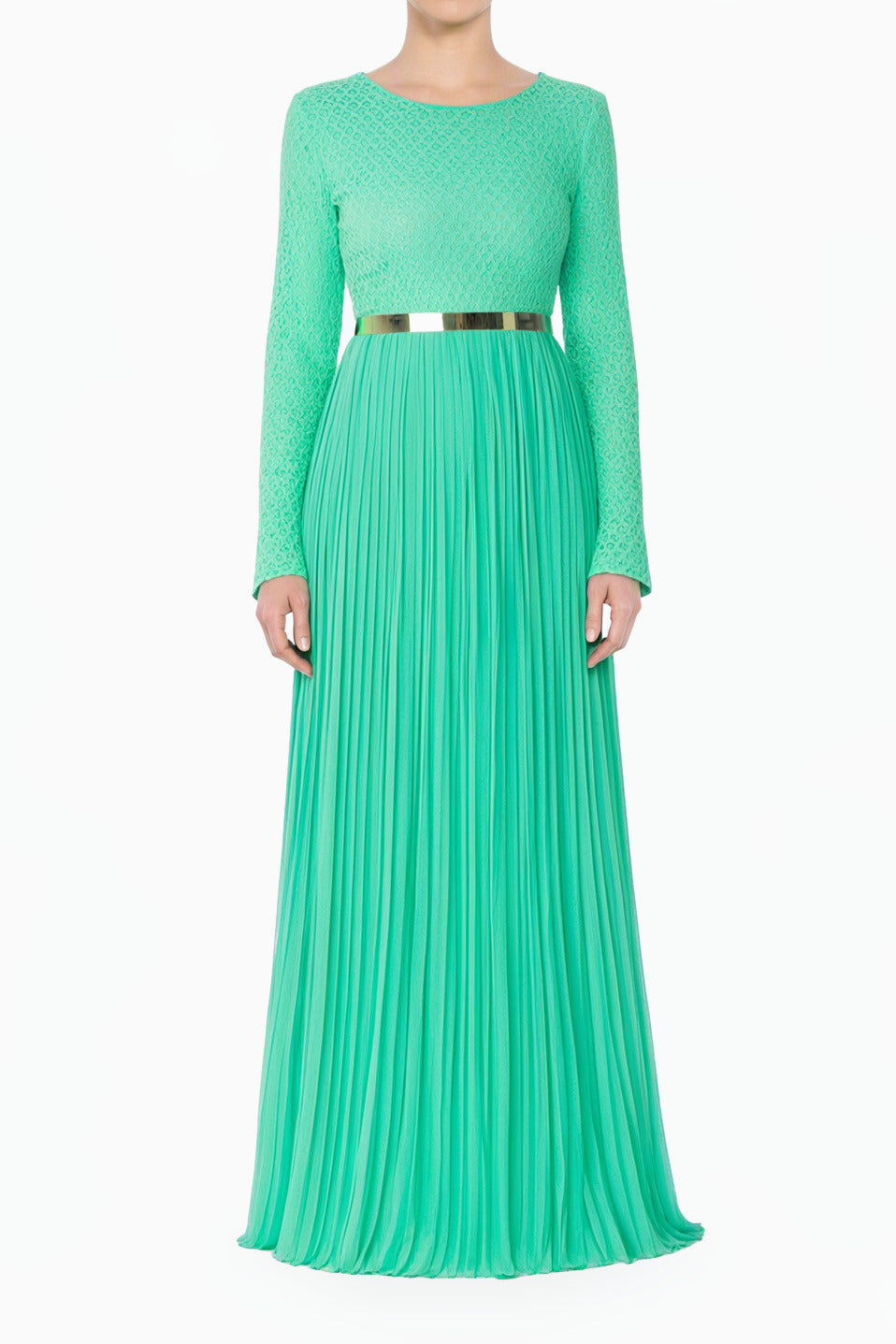 Mint Golden Pleated Modest Maxi Dress
