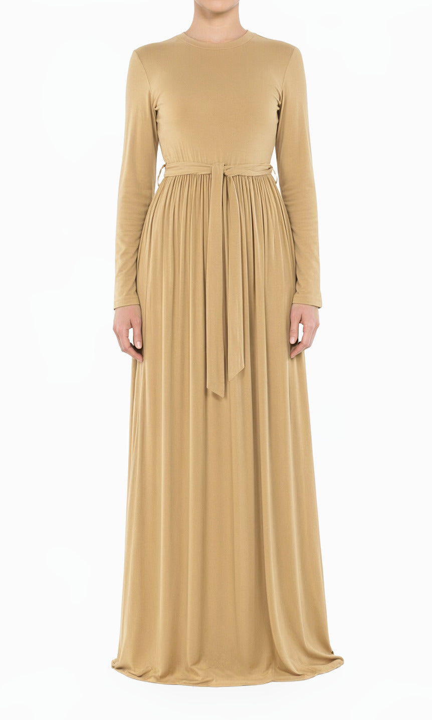 Mocha Chia Cotton Candy Jersey Modest Maxi Dress