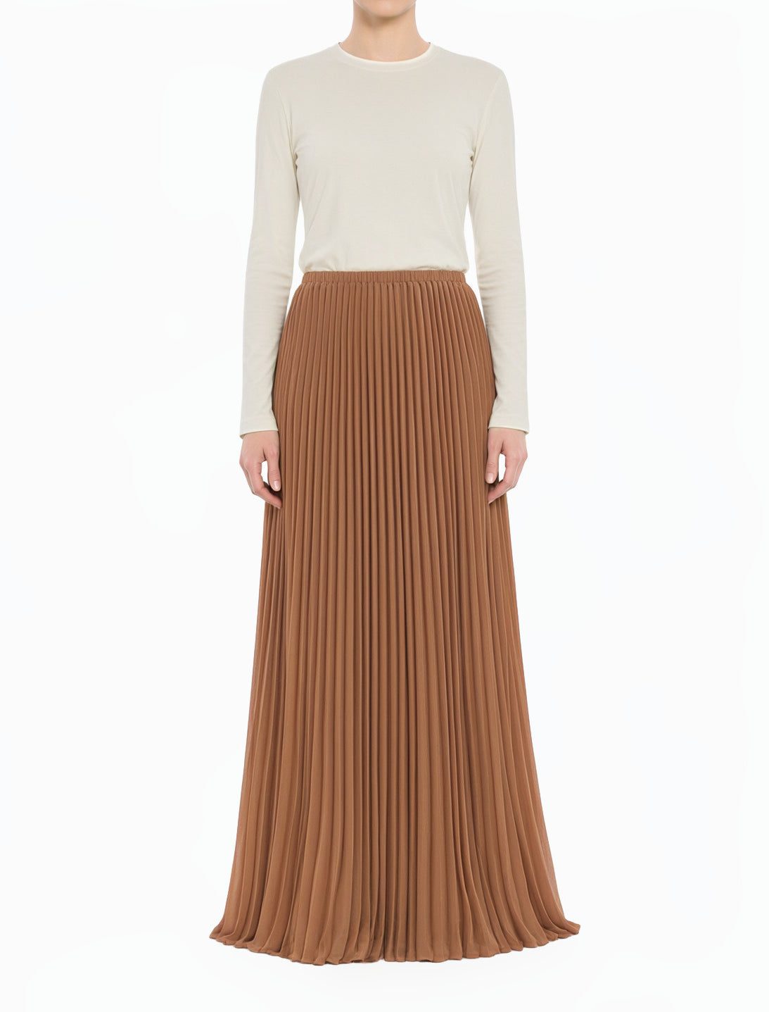 Mocha Pleated Chiffon Modest Maxi Skirt