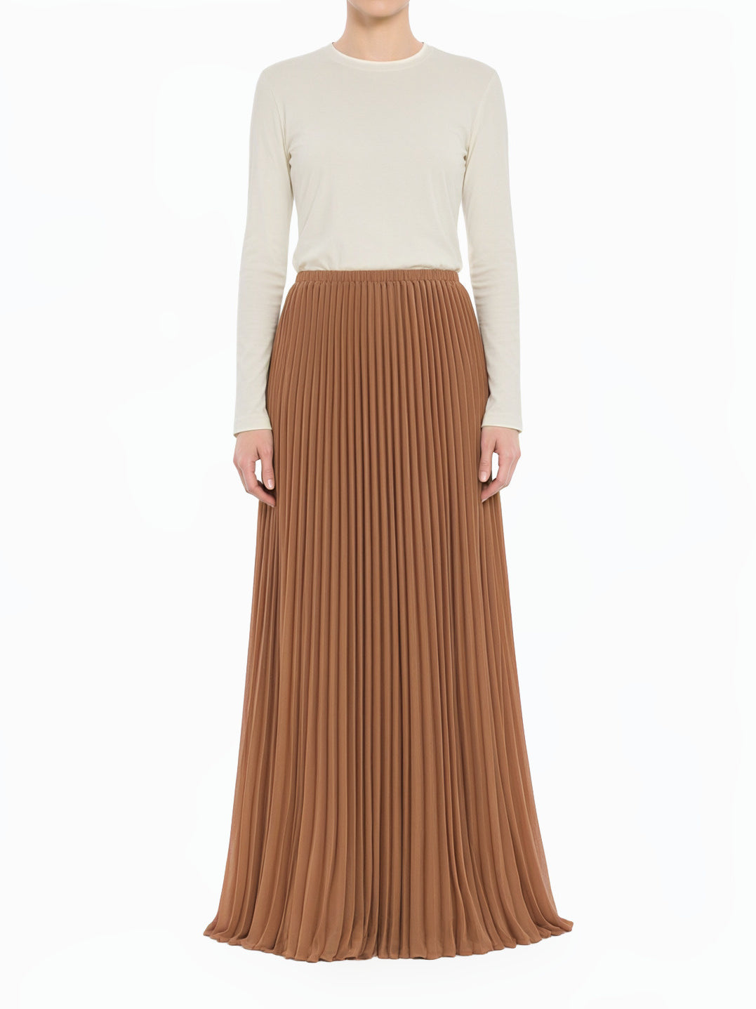 Mocha Pleated Chiffon Modest Maxi Skirt