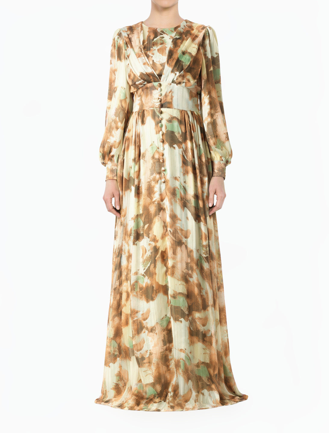 Mocha watercolor dreamy floral modest maxi dress