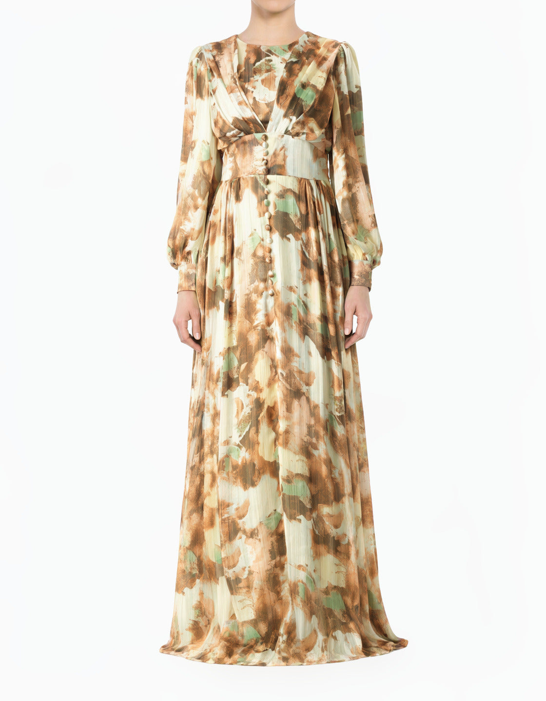 Mocha watercolor dreamy floral modest maxi dress