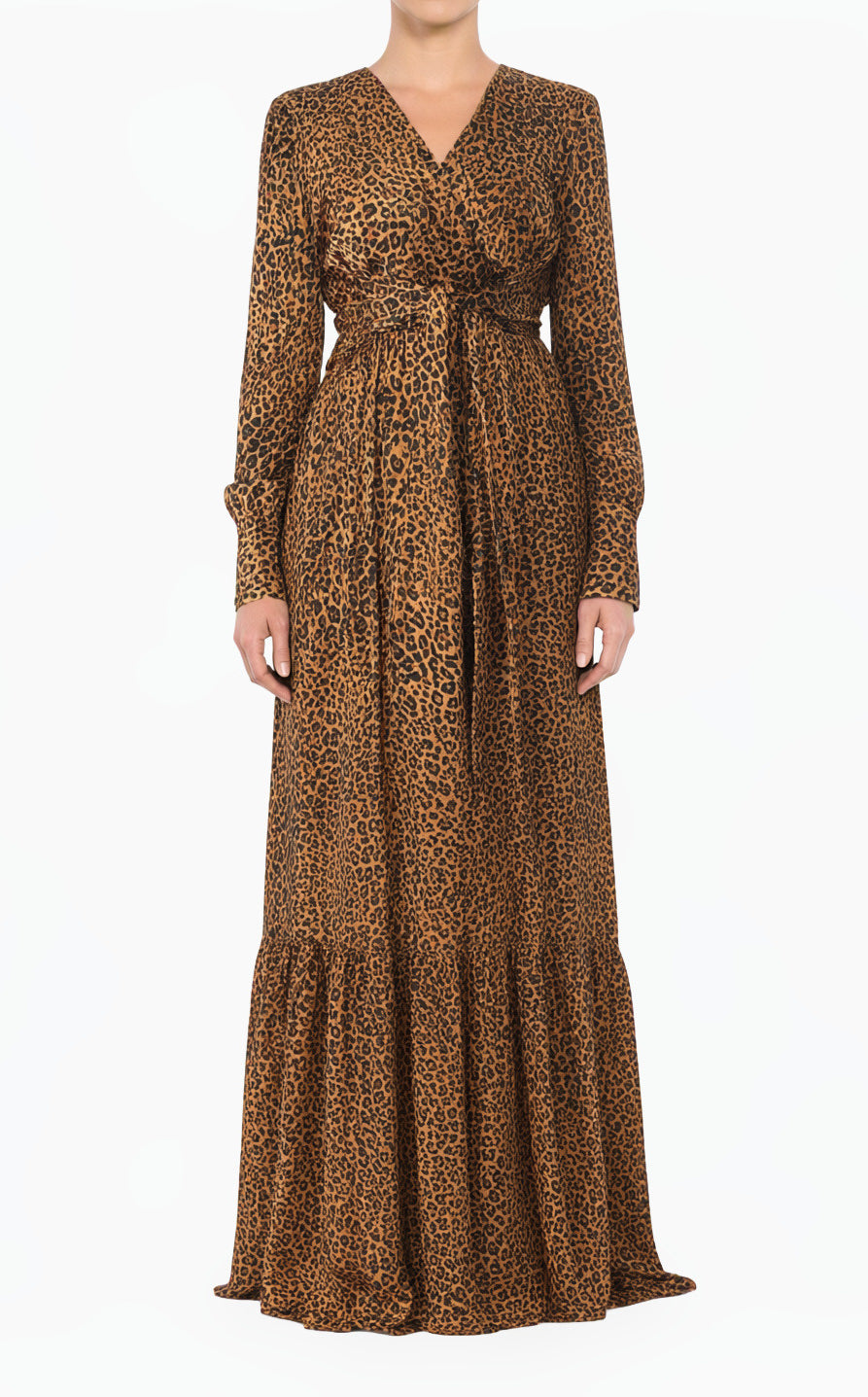 Modest Maxi Dress Brown Cheetah Satin