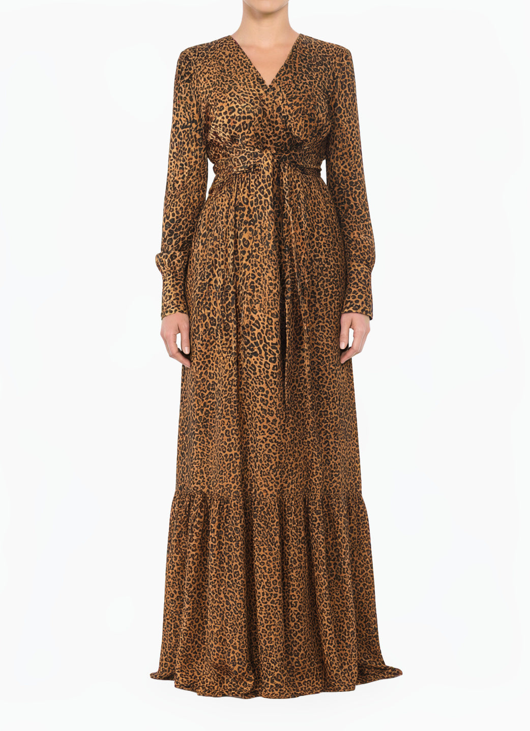 Modest Maxi Dress Brown Cheetah Satin