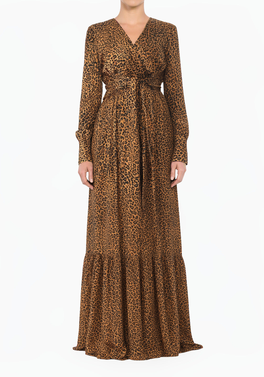 Modest Maxi Dress Brown Cheetah Satin