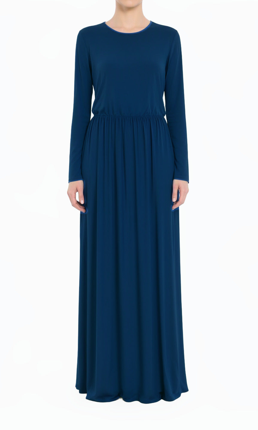 Jazz Blue Milk Silk Modest Maxi Dress / Pockets