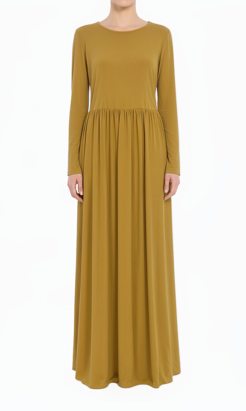 Mustard Milk Silk Modest Maxi Dress