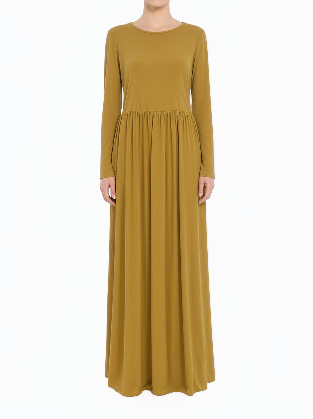 Mustard Milk Silk Modest Maxi Dress
