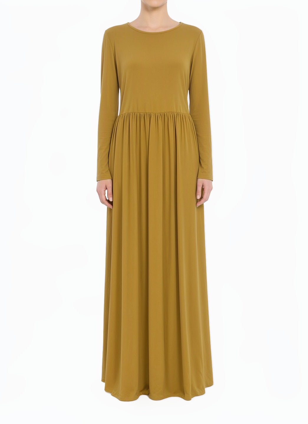 Mustard Milk Silk Modest Maxi Dress