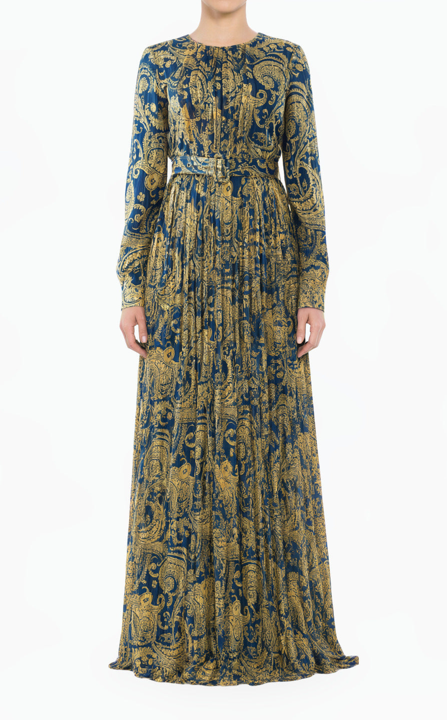 Navy and Gold Henna Chiffon Shimmer Modest Maxi Dress