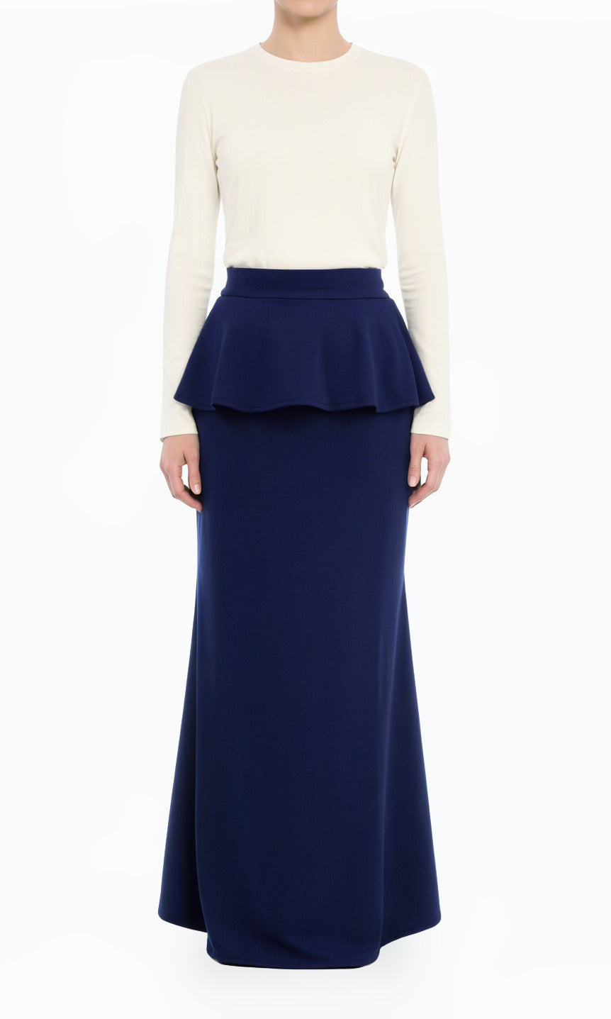 Navy Peplum Modest Maxi Skirt