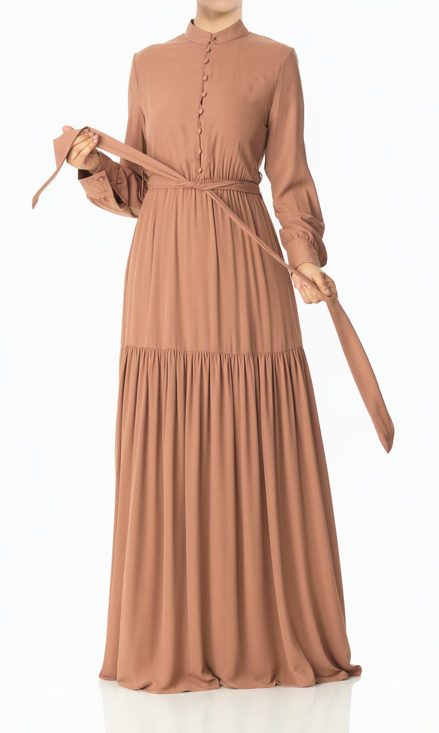 Mocha New Dress in Town Modest Long Sleeve Maxi