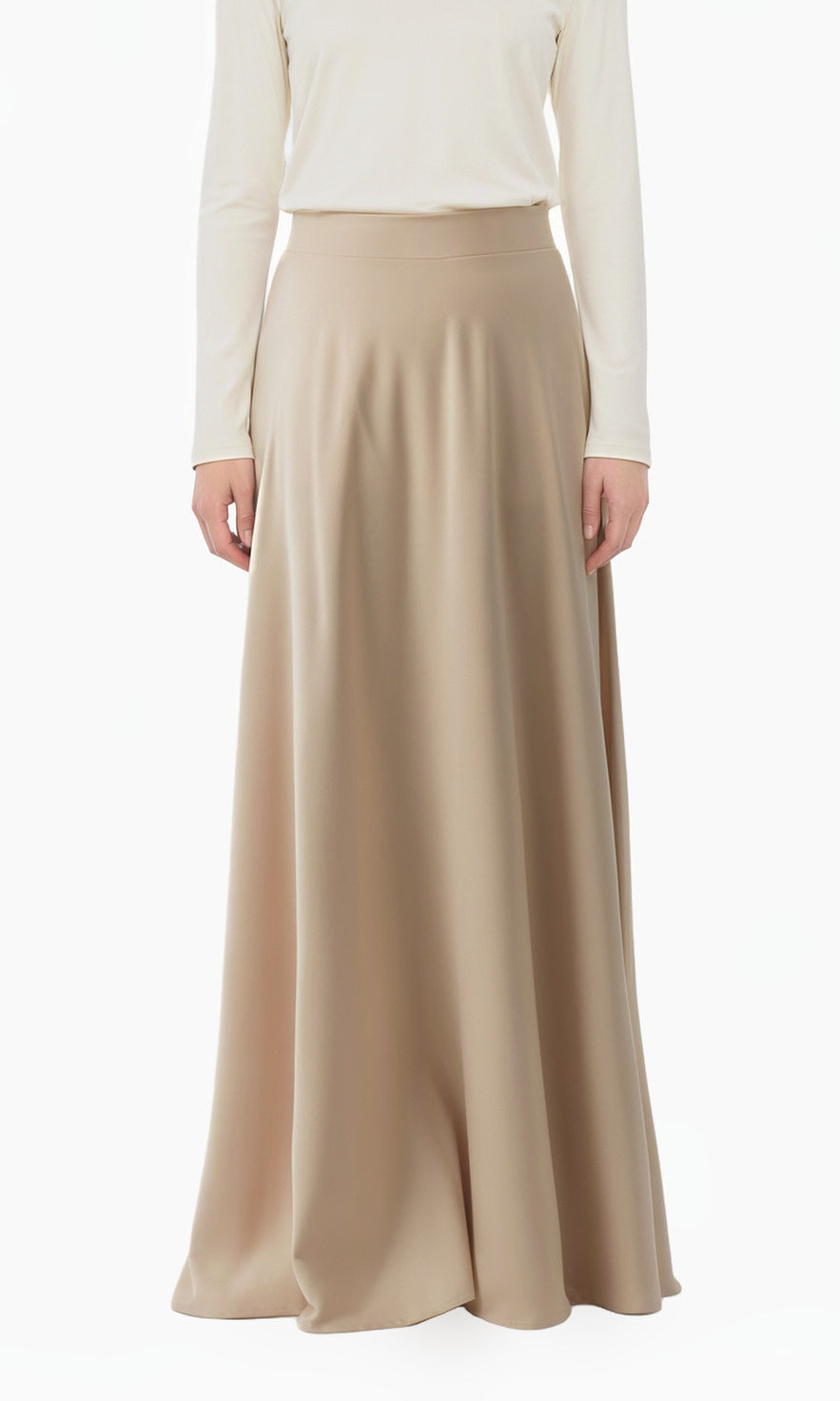Nude Modest Maxi Skirt Elegant Luxury Satin
