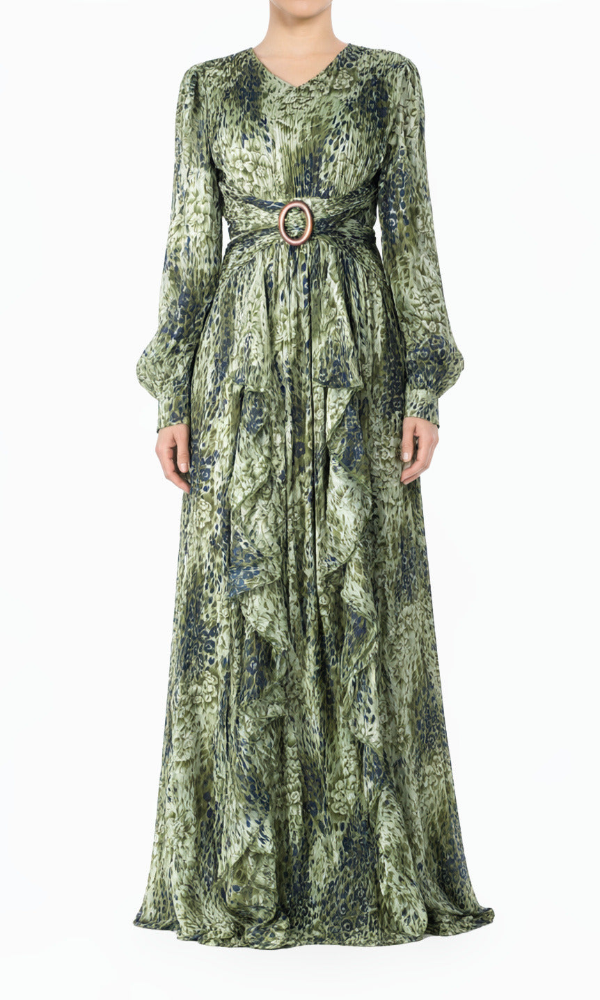 Olive Cheetah Floral Modest Maxi Dress