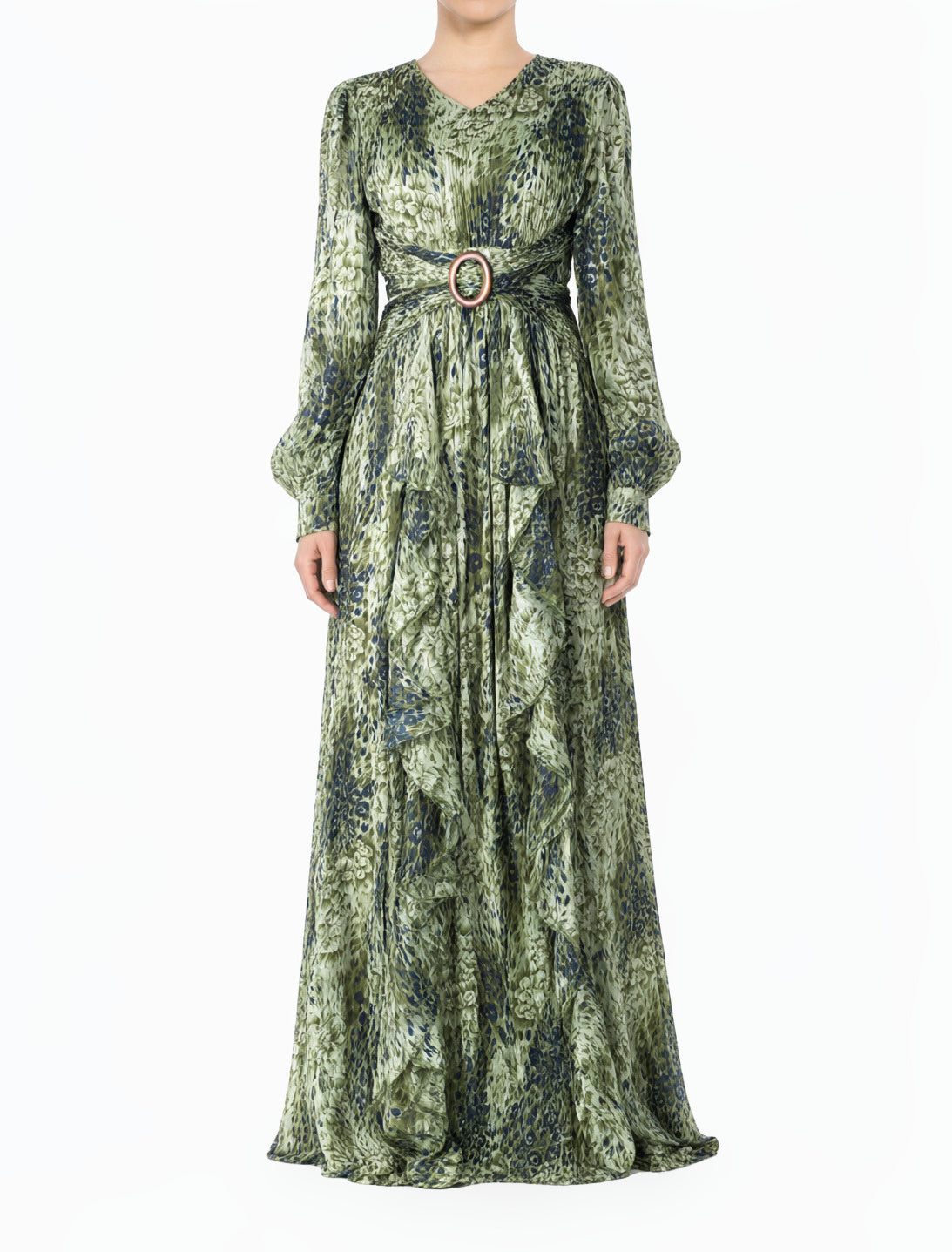 Olive Cheetah Floral Modest Maxi Dress