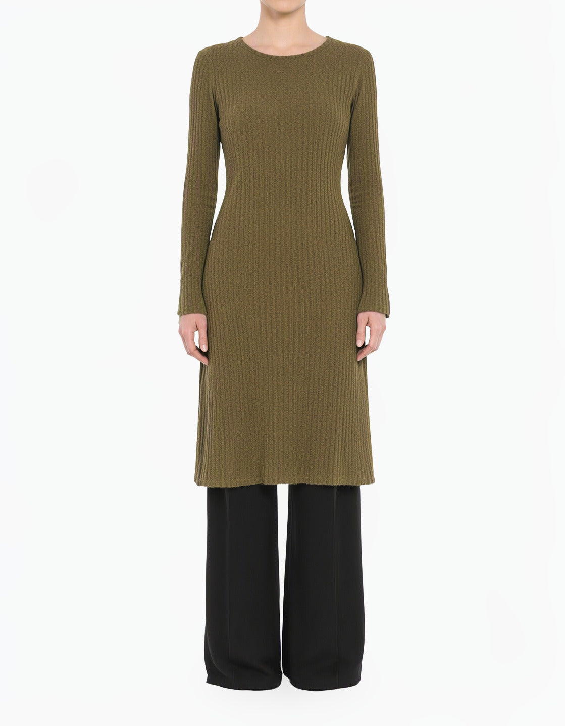 Olive Modest Long Sleeve Midi Sweater Dress