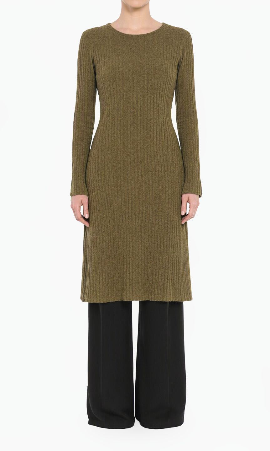 Olive Modest Long Sleeve Midi Sweater Dress