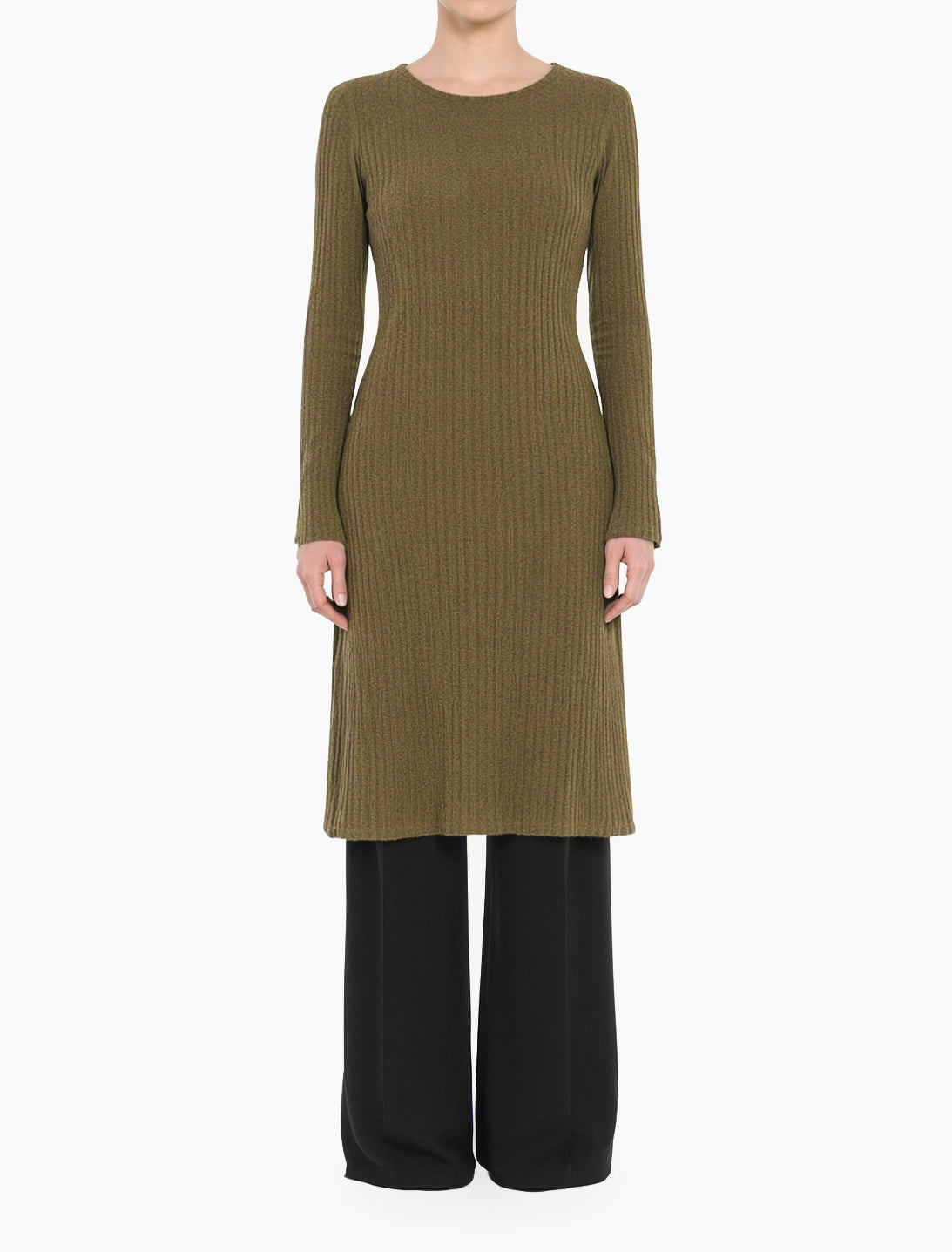 Olive Modest Long Sleeve Midi Sweater Dress