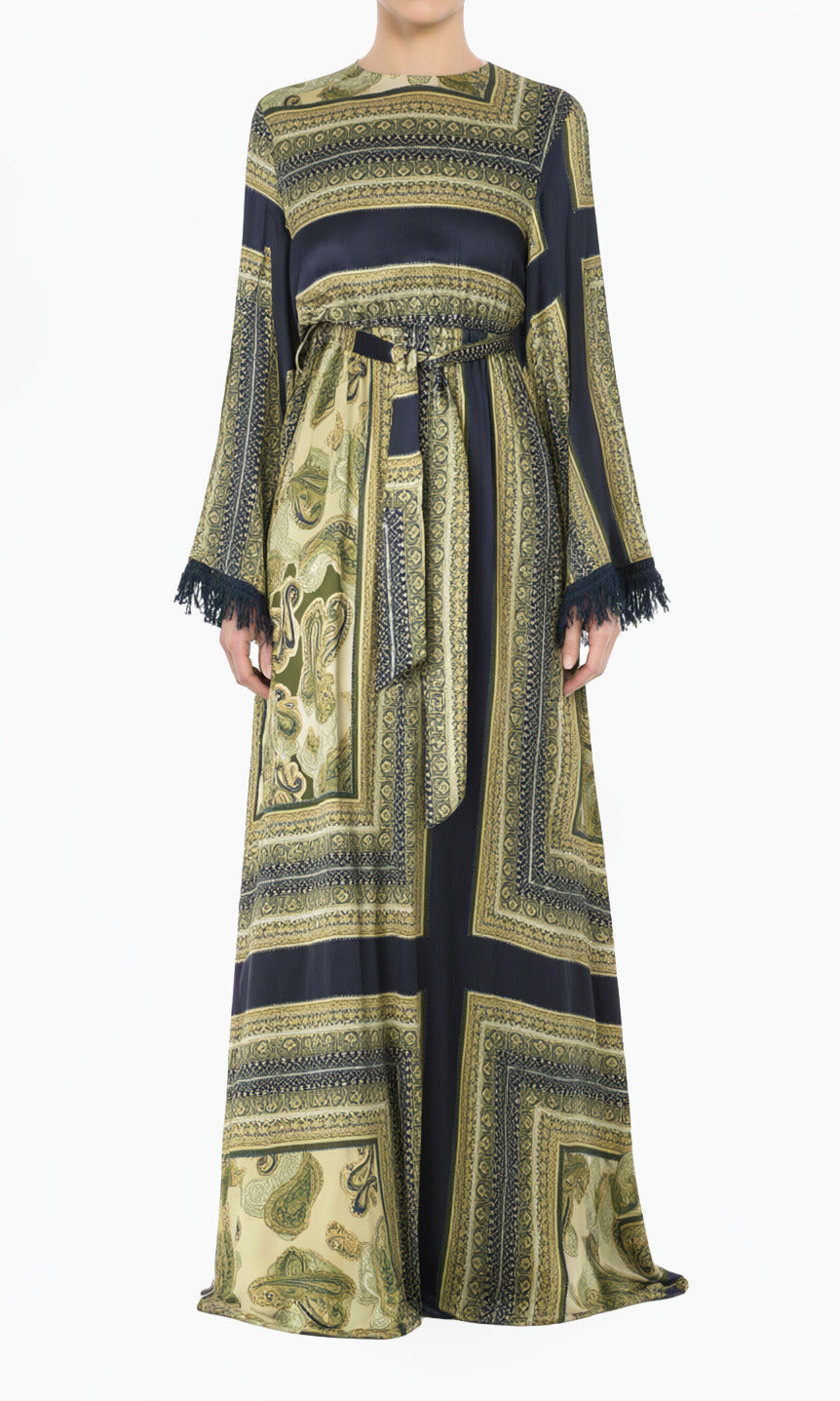 Olive Tassle Paisley Modest Maxi 👗