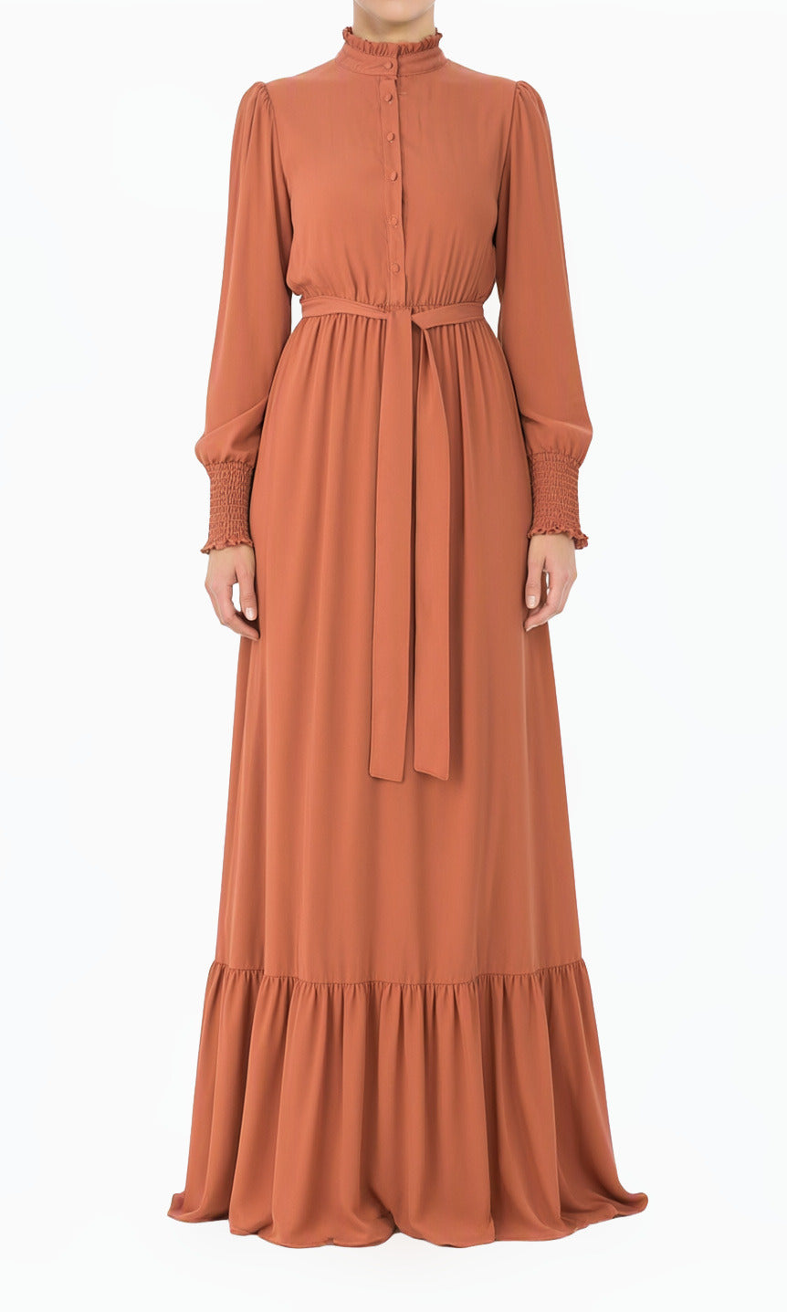 Blush Olivia crepe long sleeve maxi modest dress