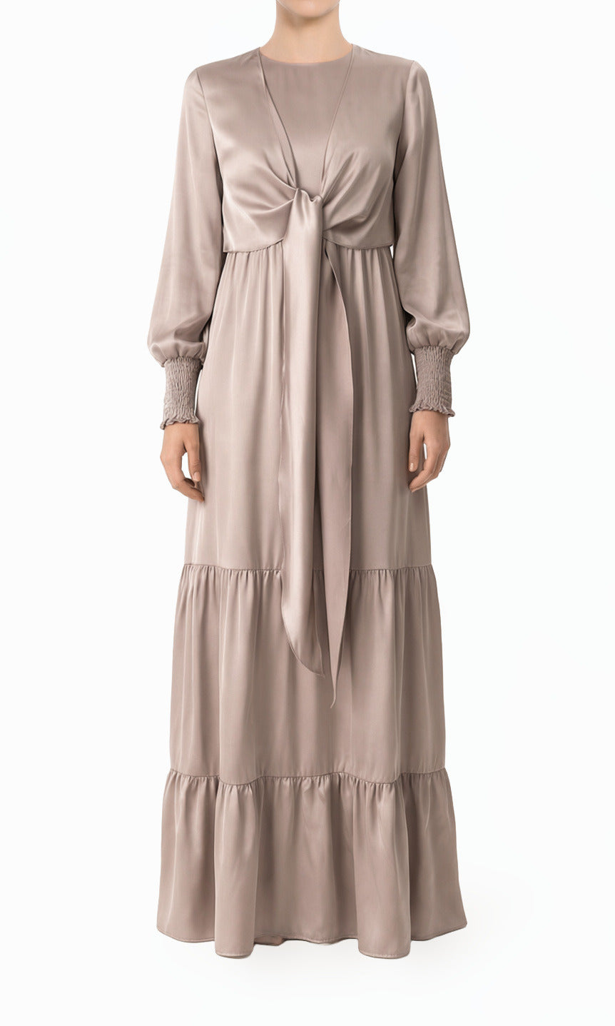 Pastel Dusty rose satin modest maxi dress