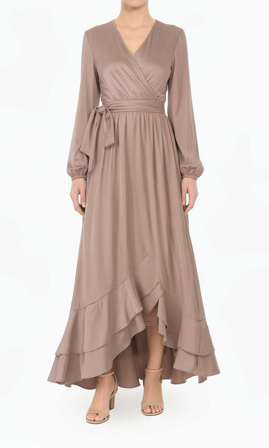 Dusty pearl Adore me satin long sleeve maxi dress