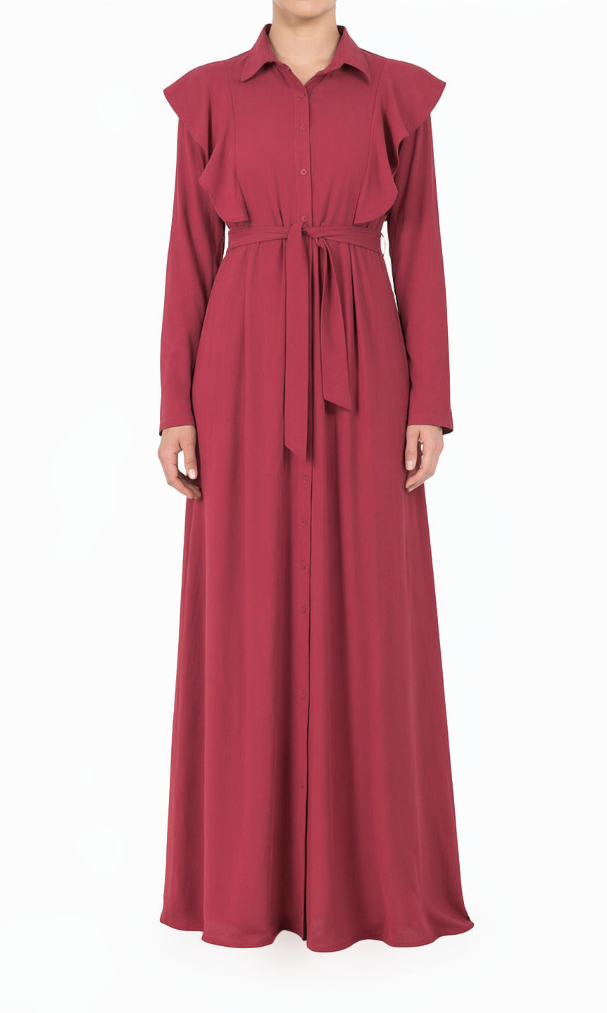 Raspberry Ruffles Modest Maxi Dress