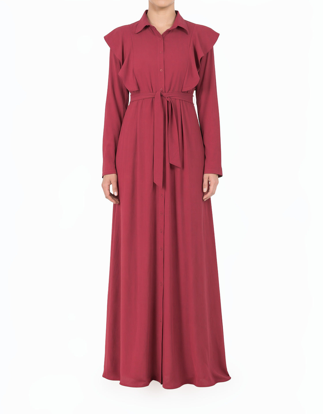 Raspberry Ruffles Modest Maxi Dress