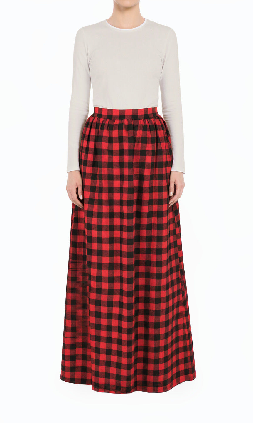 Red Plaid Modest Maxi Skirt