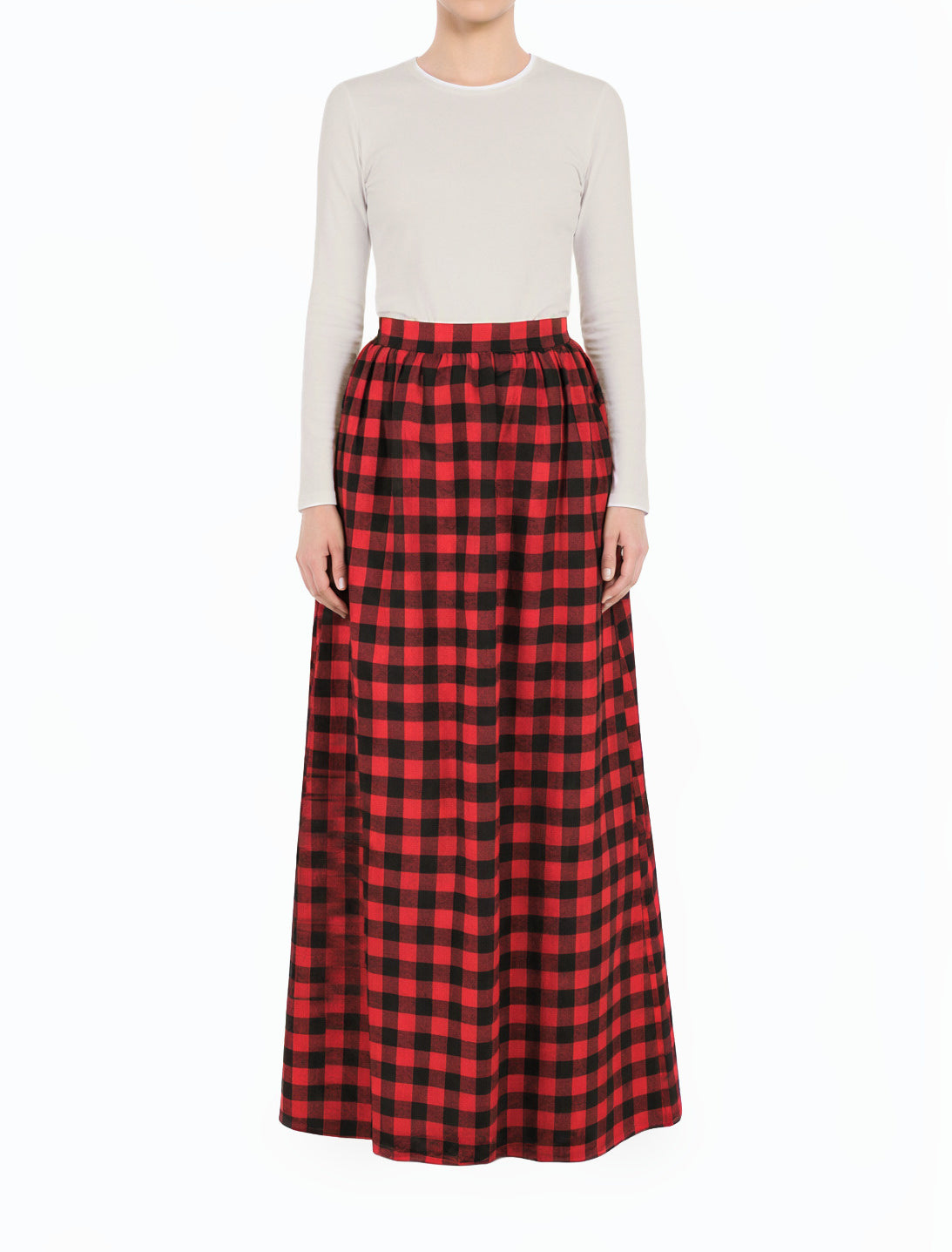 Red Plaid Modest Maxi Skirt