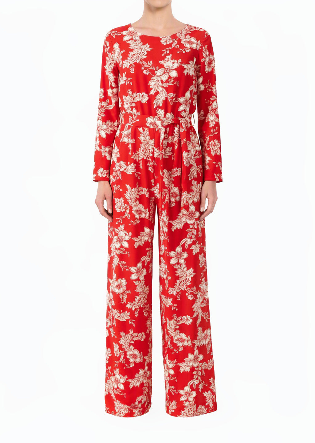 Red Regents Floral Modest Long Sleeve Jumpsuits